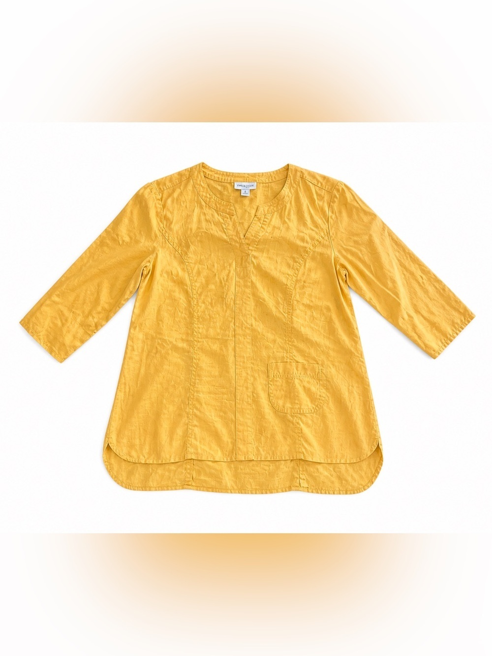 Coldwater Creek 100% Linen Tunic Yellow PS Pocket Lightweight Resortwear